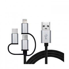 Дата кабель USB 2.0 AM to Lightning + Micro 5P + USB-C 1.0m black REAL-EL (EL123500035)