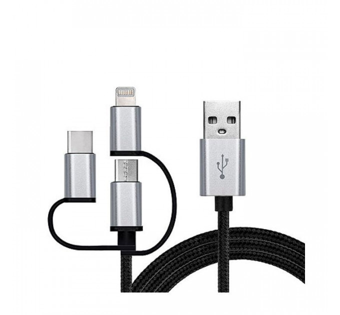 Дата кабель USB 2.0 AM to Lightning + Micro 5P + USB-C 1.0m black REAL-EL (EL123500035)