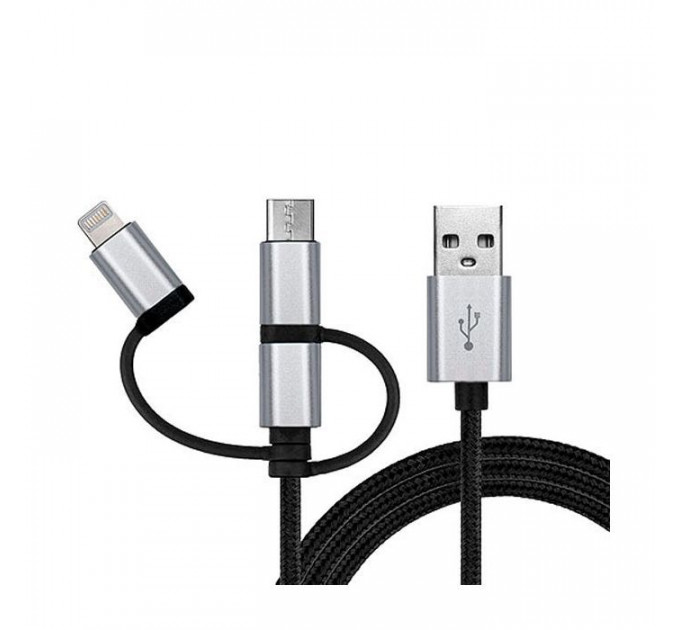 Дата кабель USB 2.0 AM to Lightning + Micro 5P + USB-C 1.0m black REAL-EL (EL123500035)