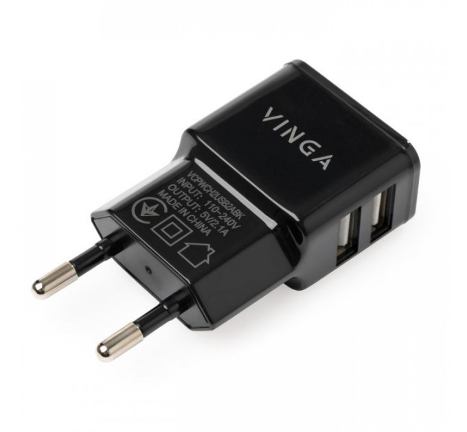 Зарядное устройство для Vinga 2 Port USB Wall Charger 2.1A (VCPWCH2USB2ABK)