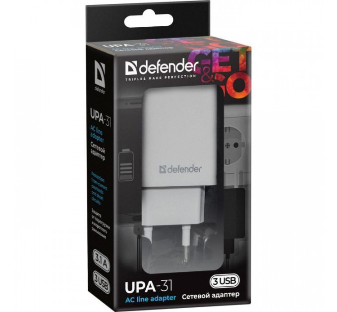 Зарядное устройство для Defender UPA-31 white, 3xUSB, 5V \/ 3.1A (83587)