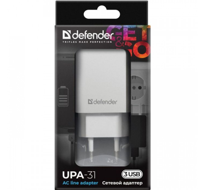 Зарядное устройство для Defender UPA-31 white, 3xUSB, 5V \/ 3.1A (83587)