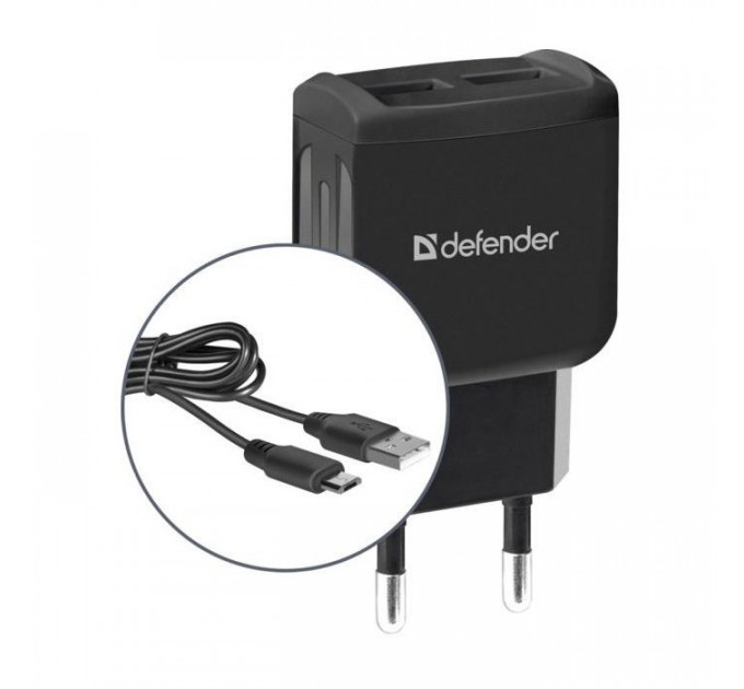Зарядний пристрій Defender UPС-21 2xUSB,5V\/2.1А кабель microUSB (83581)