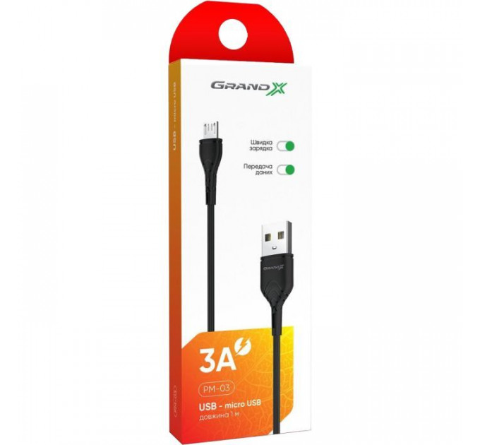 Дата кабеля USB 2.0 AM to Micro 5P 1.0m Grand-X (PM-03B)