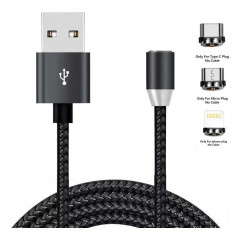Дата кабель USB 2.0 AM to Lightning + Micro 5P + USB-C 1.2m Magneto bla XoKo (SC-350MGNT-BK)
