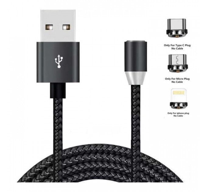 Дата кабель USB 2.0 AM to Lightning + Micro 5P + USB-C 1.2m Magneto bla XoKo (SC-350MGNT-BK)