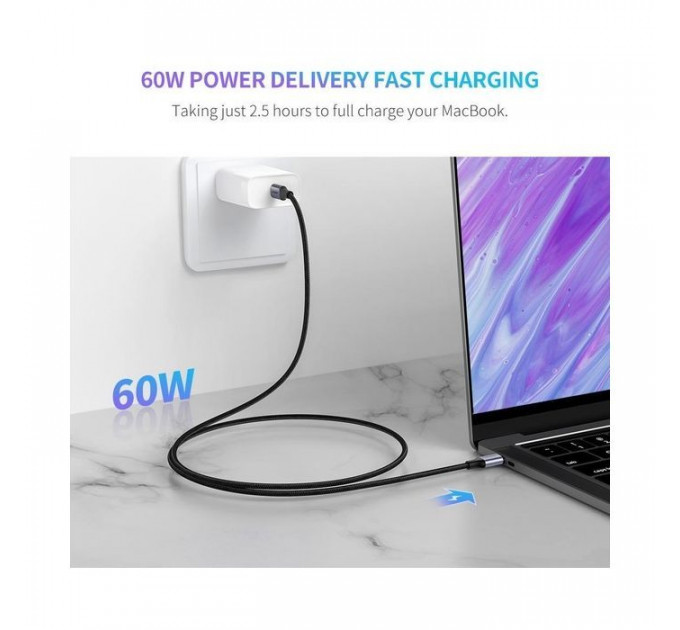 Дата USB-C кабель USB-C 1.0m US261 3A Alum. Braid Gray\\Black Ugreen (50150)
