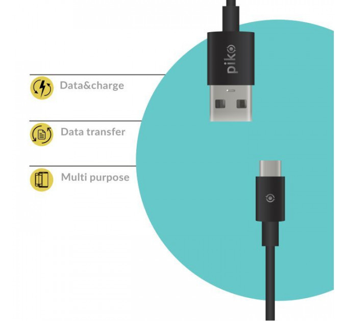 Дата кабель USB 2.0 AM to USB-C 2.0m black Piko (1283126493850)