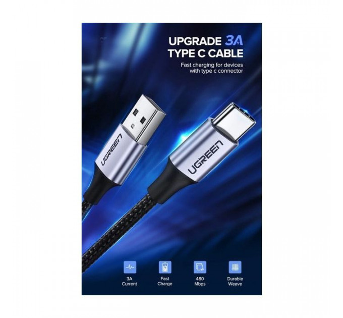 Дата кабель USB 2.0 AM to USB-C 1.5m US288 Aluminum Braid (Black) Ugreen (60127)