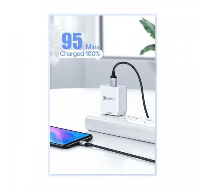 Дата кабель USB 2.0 AM to USB-C 1.5m US288 Aluminum Braid (Black) Ugreen (60127)