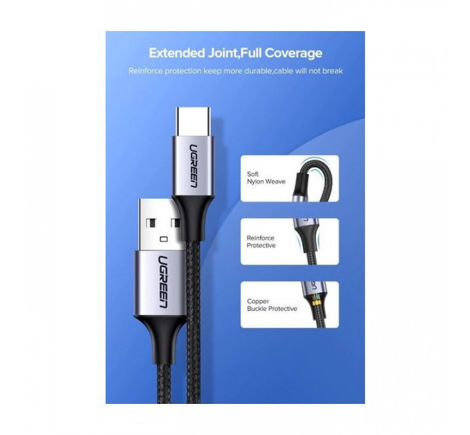 Дата кабель USB 2.0 AM to USB-C 1.5m US288 Aluminum Braid (Black) Ugreen (60127)