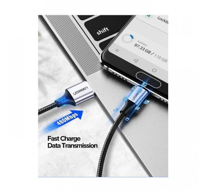 Дата кабель USB 2.0 AM to USB-C 1.5m US288 Aluminum Braid (Black) Ugreen (60127)