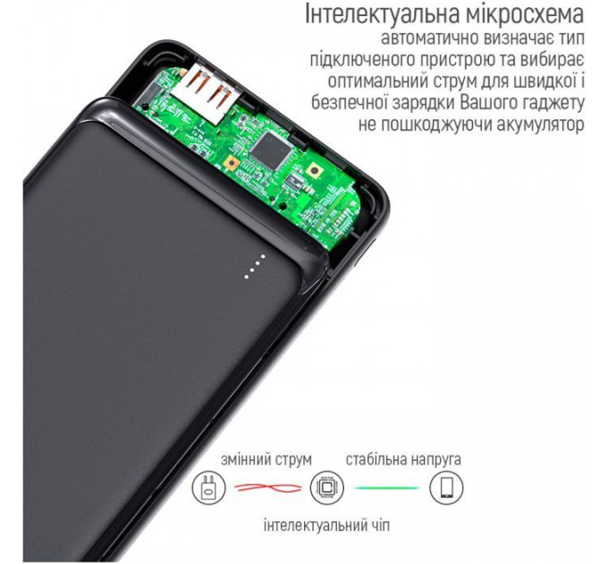 Батарея універсальна ColorWay 10 000 mAh Slim (USB QC3.0 + USB-C Power Delivery 18W) Black (CW-PB100LPG3BK-PD)