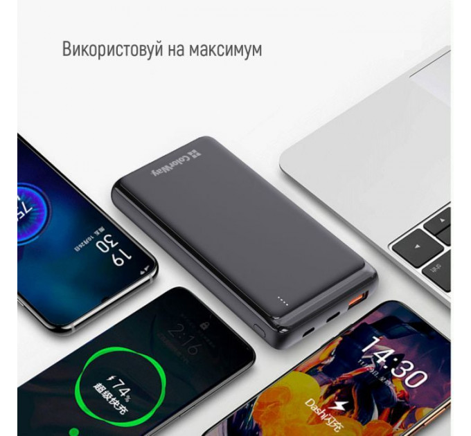 Батарея універсальна ColorWay 10 000 mAh Slim (USB QC3.0 + USB-C Power Delivery 18W) Black (CW-PB100LPG3BK-PD)