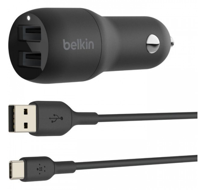 Зарядний пристрій Belkin Car Charger (24W) Dual USB-A, USB-A - USB-C, 1m, black (CCE001BT1MBK) Зарядний пристрій Belkin Car Charger (24W) Dual USB-A, USB-A - USB-C, 1m, black (CCE001BT1MBK)