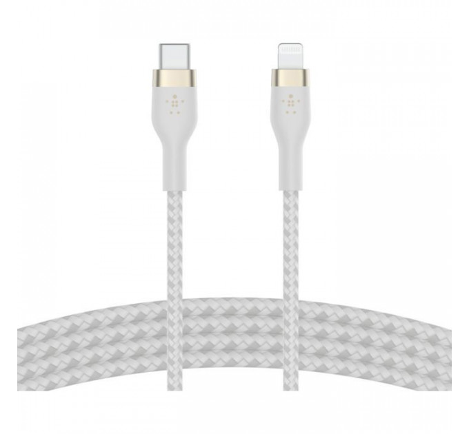 Дата кабель USB-C to Lightning 1.0m BRAIDED SILICONE white Belkin (CAA011BT1MWH)
