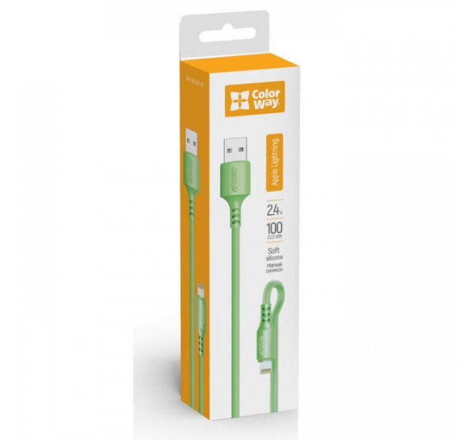 Дата кабель USB 2.0 AM to Lightning 1.0m soft silicone green ColorWay (CW-CBUL042-GR)