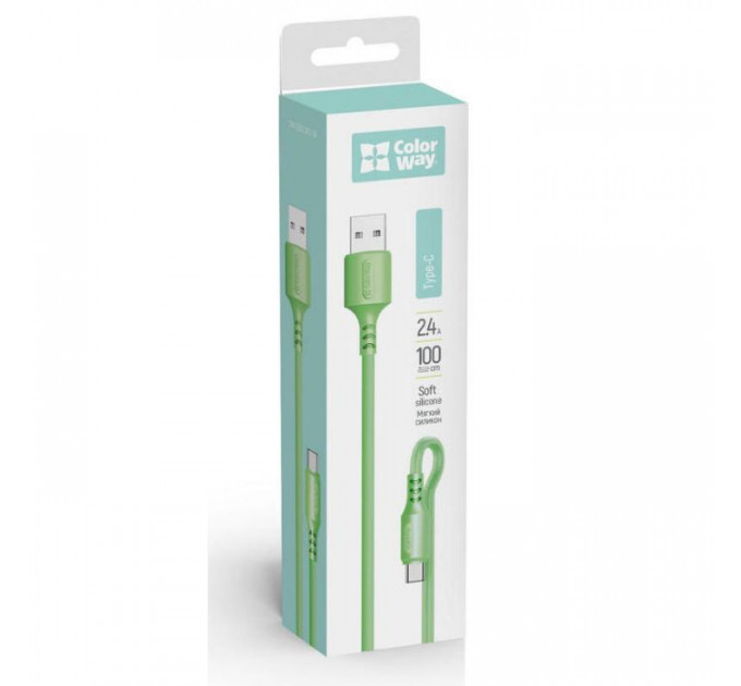 Дата кабель USB 2.0 AM to USB-C 1.0m soft silicone green ColorWay (CW-CBUC042-GR)