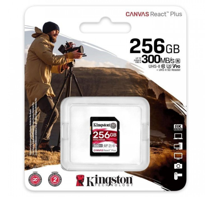 Карта памяти Kingston 256GB SDXC 10 UHS-II U3 Canvas React Plus (SDR2\/256GB)
