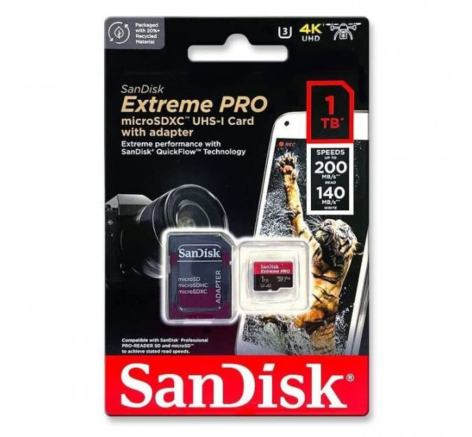 Карта пам/'яті SanDisk 1 TB microSDXC UHS-I U3 Extreme Pro+SD Adapter (SDSQXCD-1T00-GN6MA)