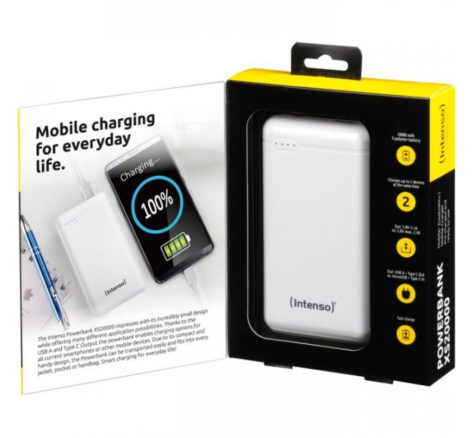 Батарея универсальная Intenso XS20000 20000mAh, USB Type-C USB-A, 5V, 3.1A, white (7313552)