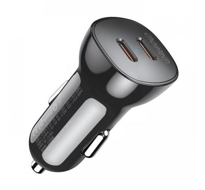 Зарядний пристрій Choetech car 2хUSB-C 40W PD black (TC0008-BK)