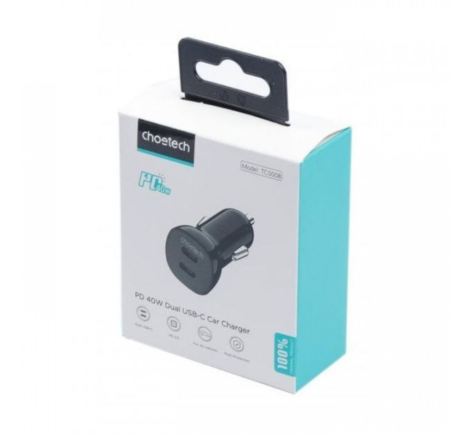 Зарядний пристрій Choetech car 2хUSB-C 40W PD black (TC0008-BK)