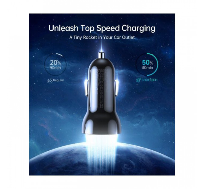 Зарядний пристрій Choetech car 2хUSB-C 40W PD black (TC0008-BK)