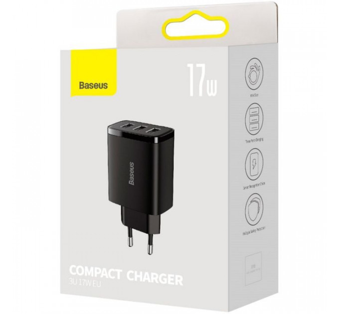 Зарядний пристрій Baseus Compact Charger 3U Black (CCXJ020101)