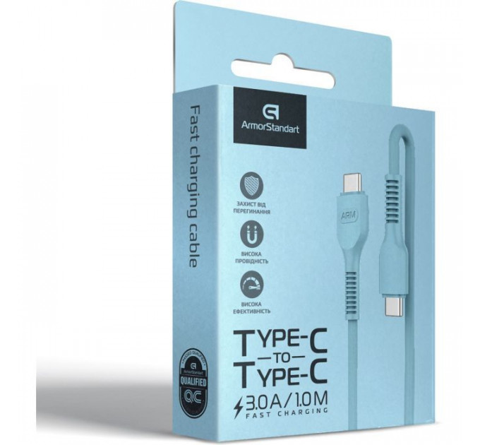 Дата кабель USB-C to USB-C 1.0m AR88 3A blue Armorstandart (ARM65292)