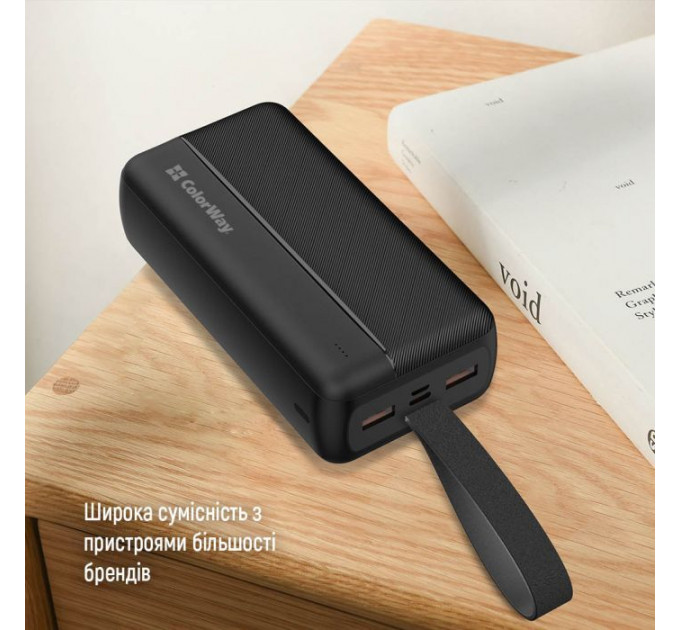 Батарея універсальна ColorWay 30 000 mAh High-power 2 PD\/20W, QC\/3.0, USB-C\/Micro-USB (CW-PB300LPC2BK-PD)