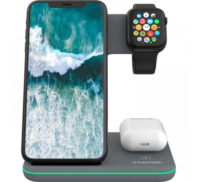Зарядний пристрій Canyon WS-303, 3in1 Wireless Dark Grey (CNS-WCS303DG)