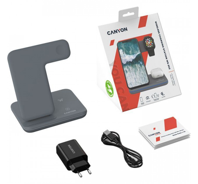 Зарядний пристрій Canyon WS-303, 3in1 Wireless Dark Grey (CNS-WCS303DG)