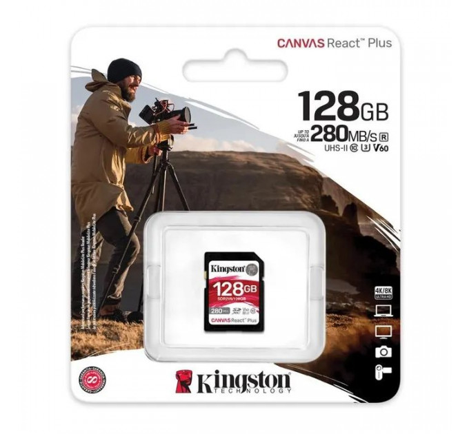 Карта памяти Kingston 128GB SDXC 10 UHS-II U3 Canvas React Plus (SDR2V6\/128GB)