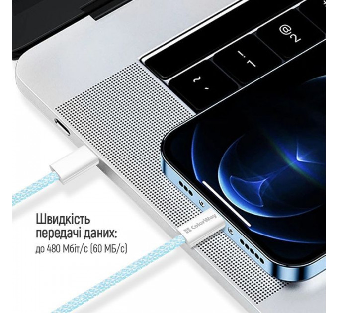 Дата кабель USB-C to USB-C 1.0m 60W 3.0А blue ColorWay (CW-CBPDCC061-BL)