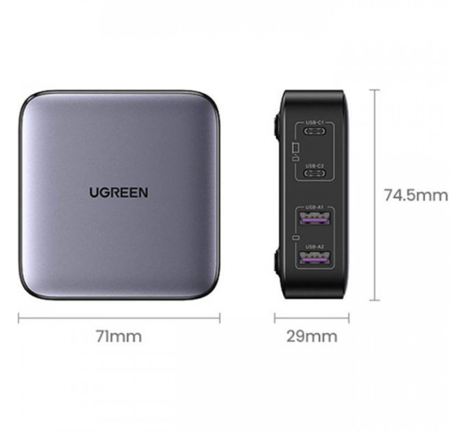 Зарядное устройство для Ugreen 4xUSB 65W (2хUSB-C+2xUSB-A) Gan CD327 (90747)