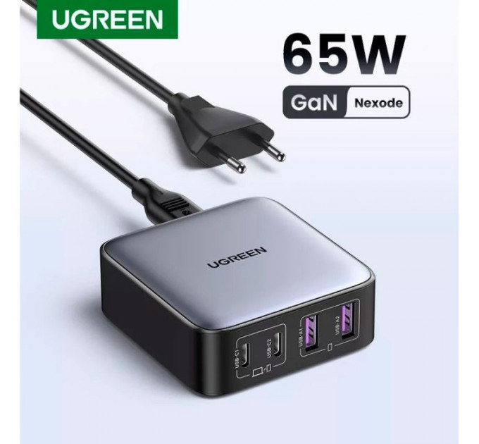 Зарядное устройство для Ugreen 4xUSB 65W (2хUSB-C+2xUSB-A) Gan CD327 (90747)