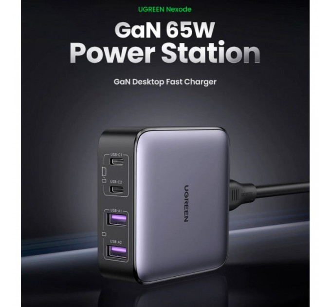 Зарядное устройство для Ugreen 4xUSB 65W (2хUSB-C+2xUSB-A) Gan CD327 (90747)