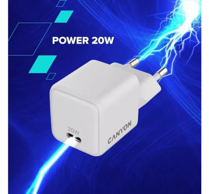 Зарядное устройство для Canyon CU20C GaN 20W 1xPD EU White (CNS-CUW20C)