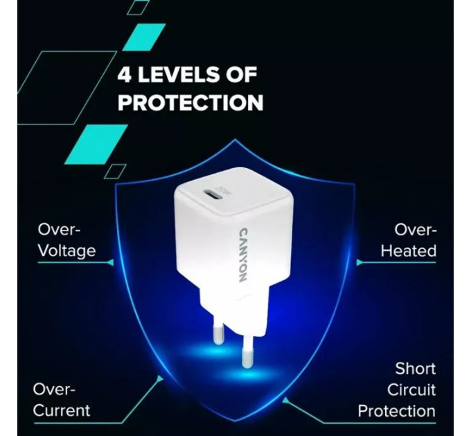 Зарядное устройство для Canyon CU20C GaN 20W 1xPD EU White (CNS-CUW20C)