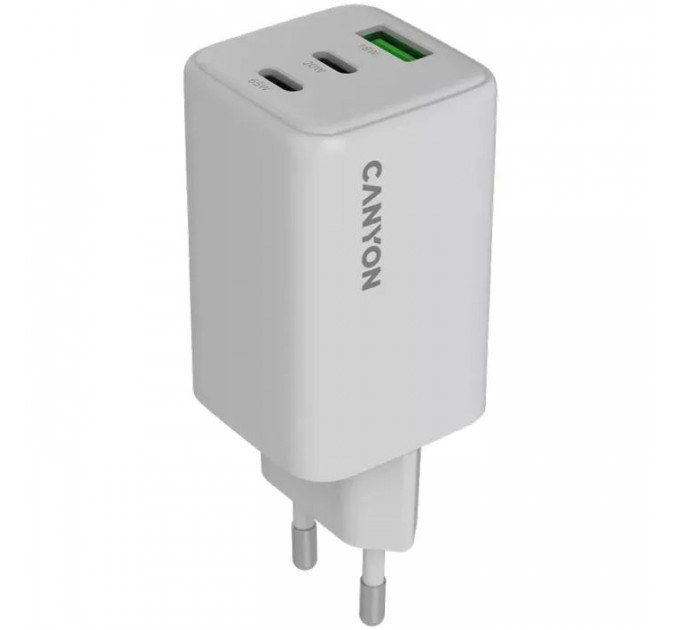 Зарядное устройство для Canyon CU65ACC GaN 65W 2xPD 1xQC EU White (CNS-CUW65ACC)