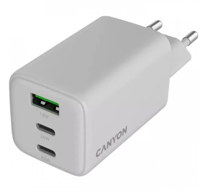Зарядное устройство для Canyon CU65ACC GaN 65W 2xPD 1xQC EU White (CNS-CUW65ACC)
