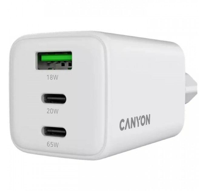 Зарядное устройство для Canyon CU65ACC GaN 65W 2xPD 1xQC EU White (CNS-CUW65ACC)