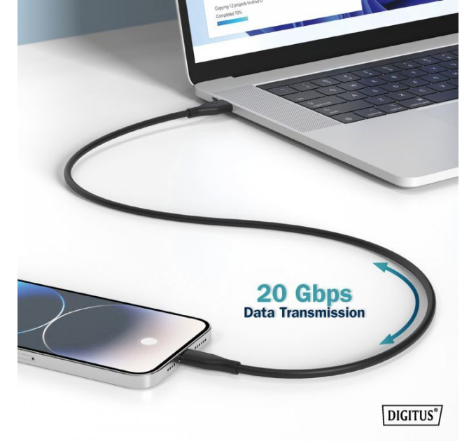 Дата кабель USB-C to USB-C 2.0m USB 4.0 Gen2 20G 240W 8K silicone black Digitus (AK-300344-020-S)
