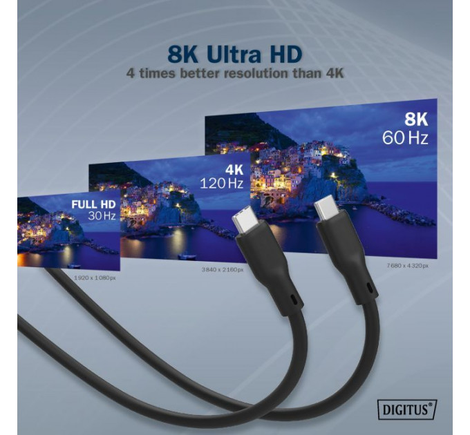 Дата кабель USB-C to USB-C 2.0m USB 4.0 Gen2 20G 240W 8K silicone black Digitus (AK-300344-020-S)