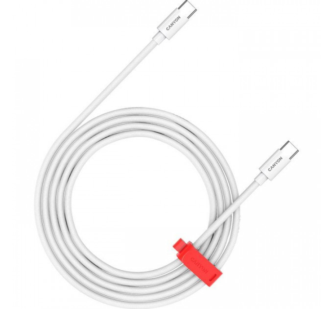 Дата кабель USB-C to USB-C 2.0m CC100AB 100W Braided White Canyon (CND-CC100AB20W)