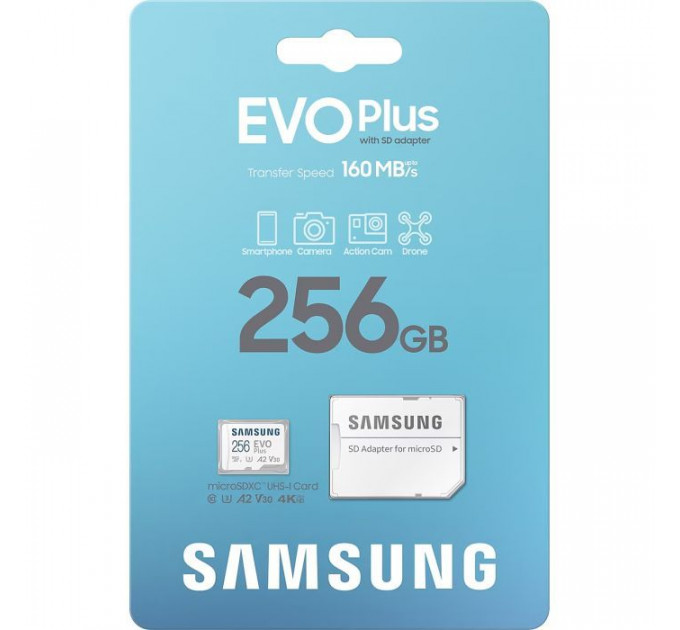 Карта памяти Samsung 256GB microSD 10 UHS-I U3 V30 A2 EVO Plus (MB-MC256SA\/EU)