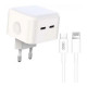 Зарядний пристрій XO QC 3.0 L102 35W\/2 USB-C + cable Lightning NB113 White (XO-L102i-WH)