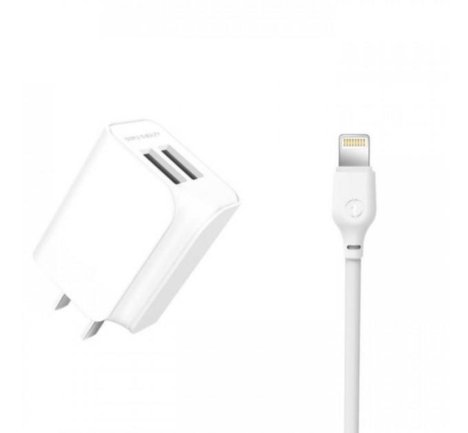Зарядний пристрій XO L35D 2USB \/ 2.1А + Lightning white (XO-L35-LGHT)