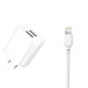 Зарядний пристрій XO L35D 2USB \/ 2.1А + Lightning white (XO-L35-LGHT)